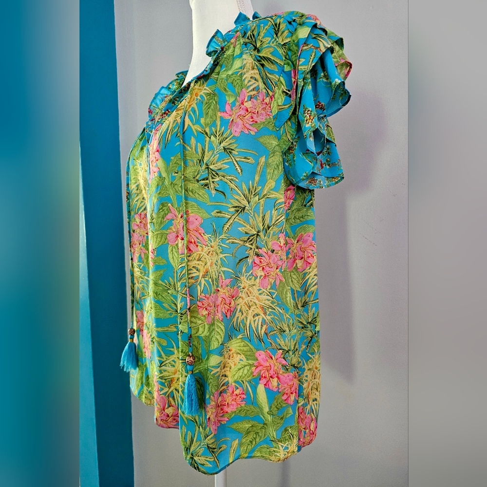 Rose + Olive Vibrant Tropical Blouse - Picture 3 of 6